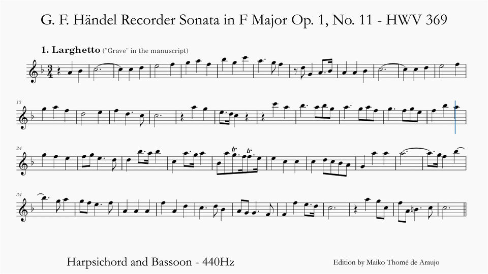 1 LARGHETTO - CFa 440Hz 55Bpm- Recorder Sonata in F major, HWV 369